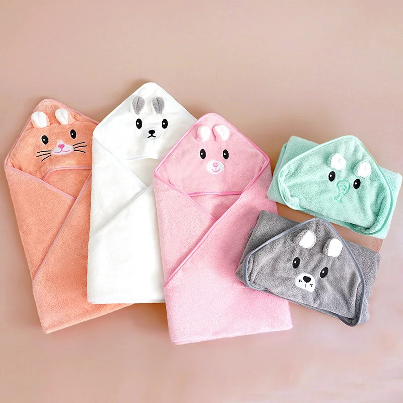 Best Quality Coral Fleece baby hooded towel Super Absorbent baby hooded bath towel