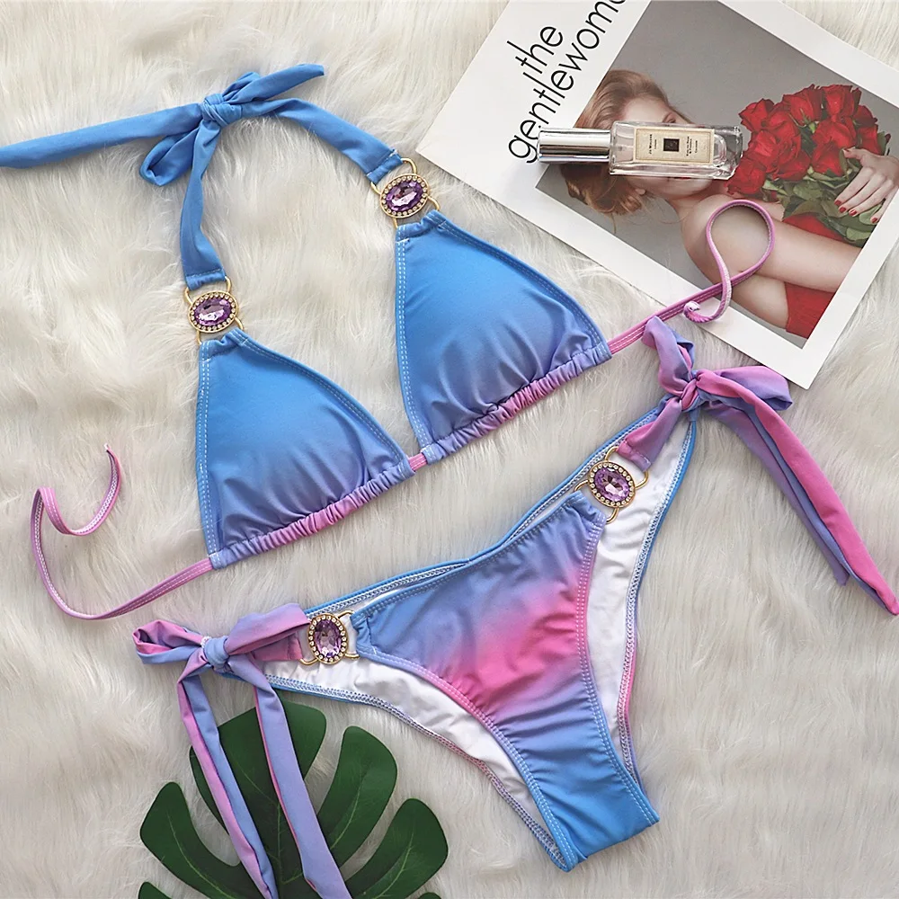 2022 Rhinestone Swimsuit Women Bikinis Crystal Diamond Bikini Set Metal Chain Swimwear female Luxury Aristocratic Swimming Suit