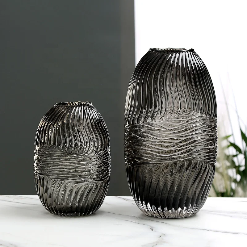 WONDER Classical striped flower glass vase large belly transparent creative European style hydroponic living room decoration