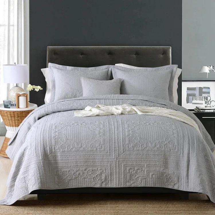 3 Pieces Custom Queen King Size Cotton Quilts Bedding Bedspread and Pillowcase Set