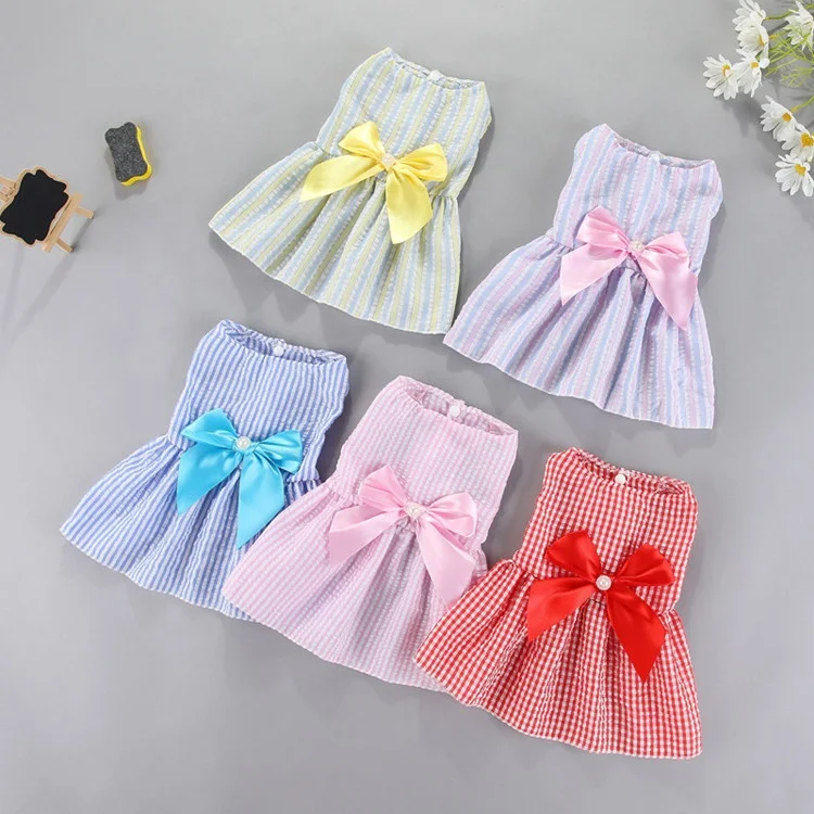 Pet Dog Cat Puppy Summer Princess Dress Skirt Clothes Bow Lace Birthday Dress Summer  Skirt Apparel Outfit