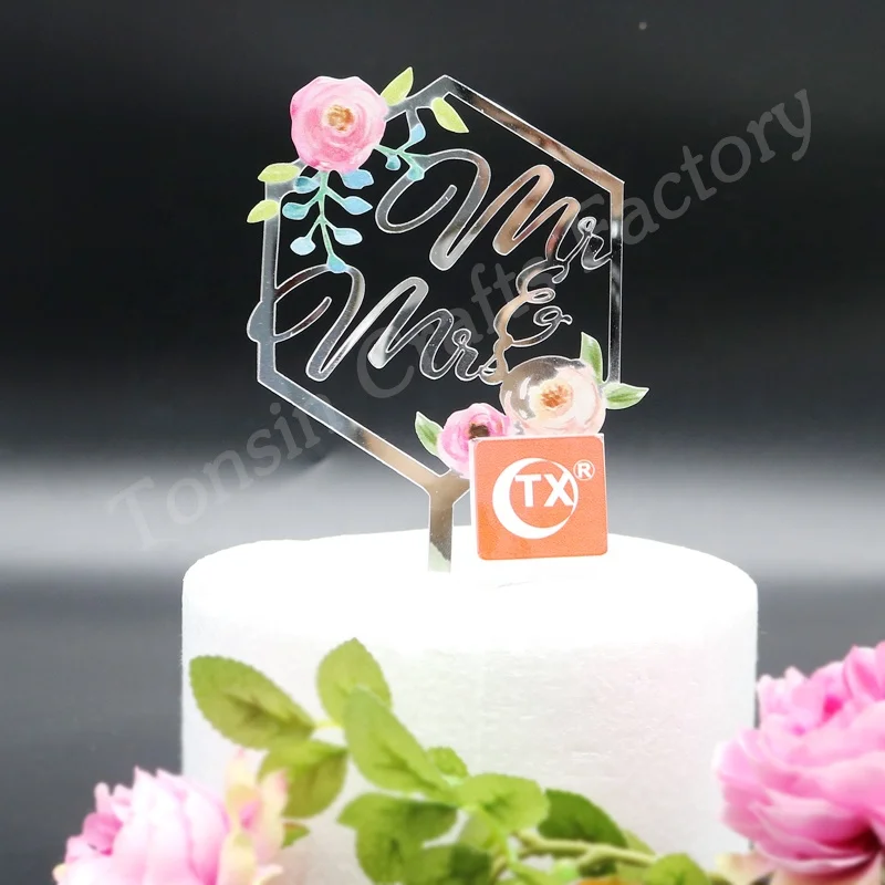 
TX Personalized 3d Art Painting Mr & Mrs Wedding acrylic cake topper gold mirror for Bride and Groom Wedding silhouette 