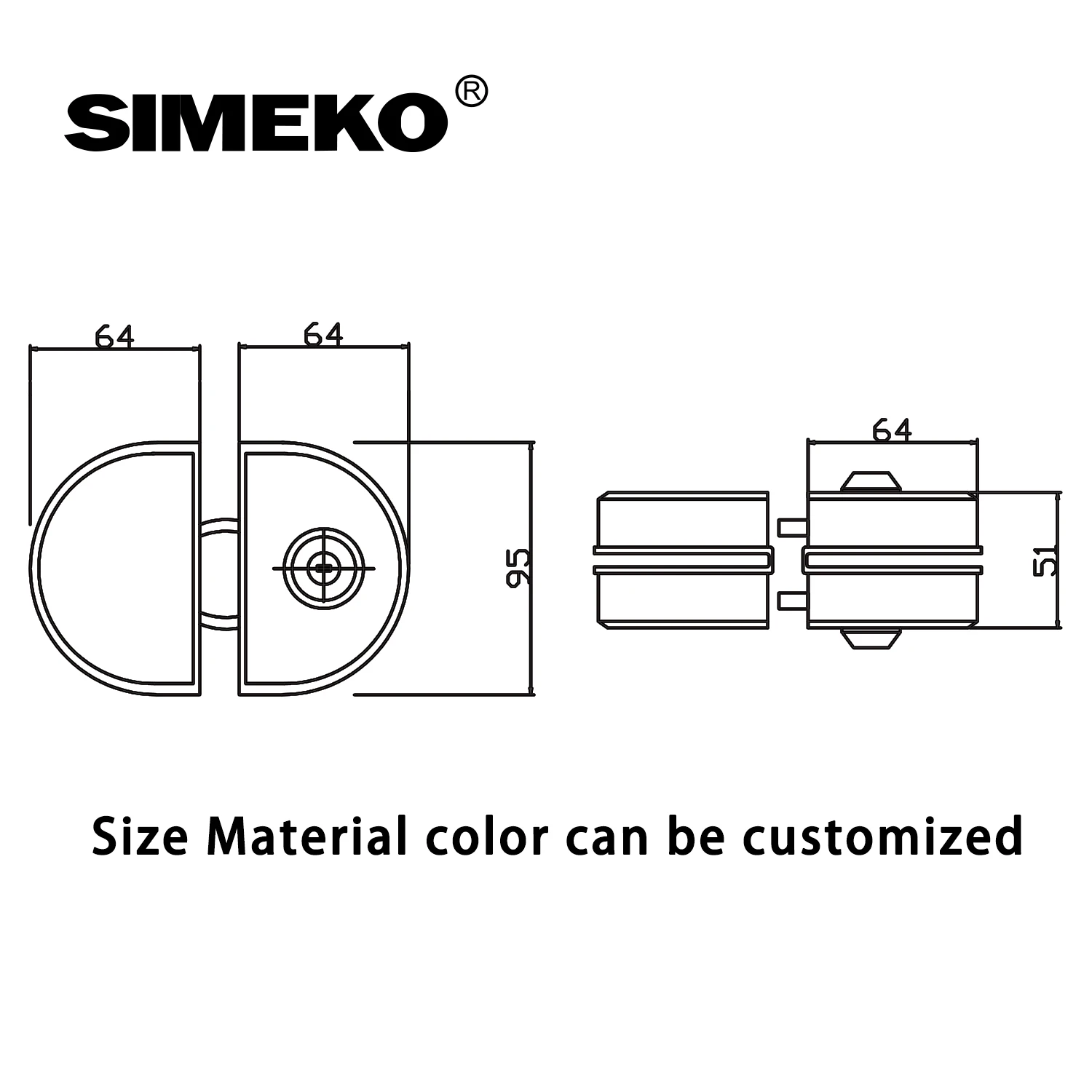 hot sale door control hardware Black semicircle glass door lock security center main door clamp lock