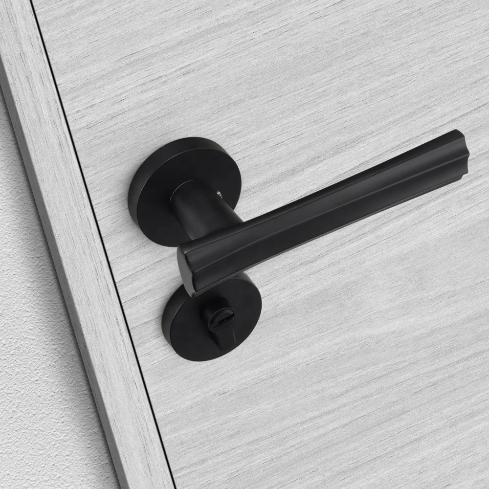 YONFIA 8193R01 house solid zinc alloy matte black interior door handle bathroom lever door lock handle black for wood door