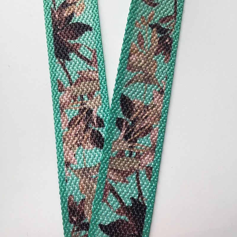 
Factory direct sale 2.5cm polyester non-elastic green pattern shoes decoration webbing two-sided thermal transfer webbing 