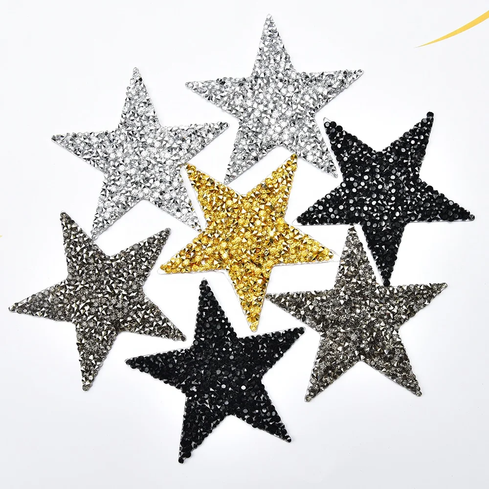 8cm Star Design Hot Fix Rhinestone Motif Iron on Patches Heat Transfer Pattern Crystal Strass Applique for T-shirt Garment