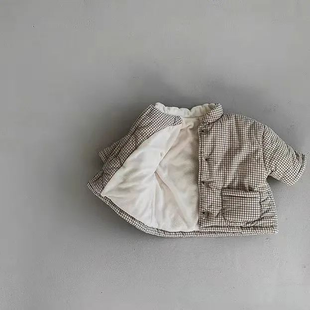 Plaid pullover warm children outwear coats padded cotton vintage kids winter coats