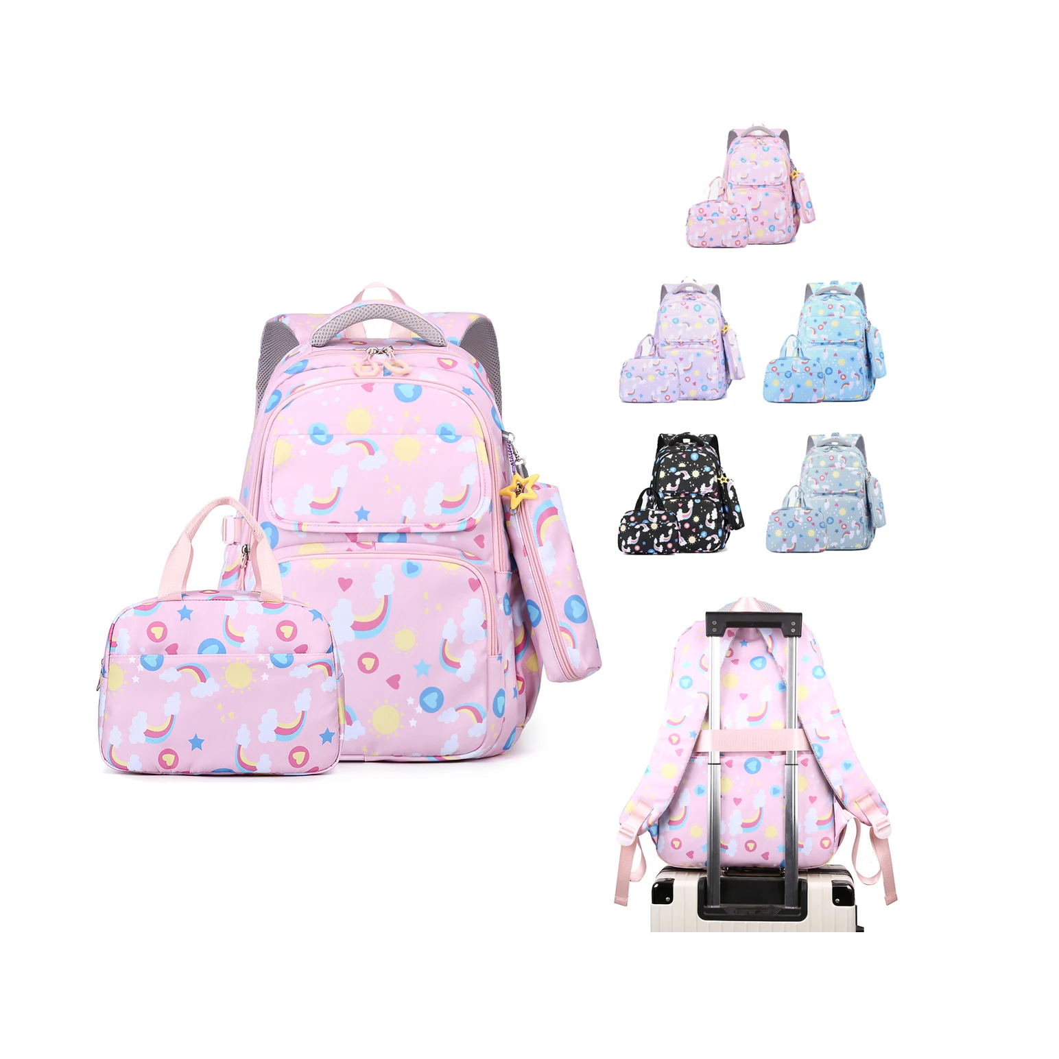 2024 Three piece backpack set bag beautiful school korean style bags school back pack with lunch bag set for boy girls