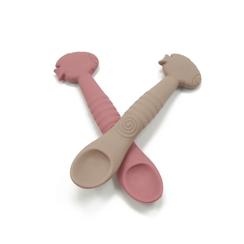 Hot Selling Fish Style Spoon For Kids BPA Free None Toxic Silicone Spoon For Wholesale Custom Logo And Colors Available