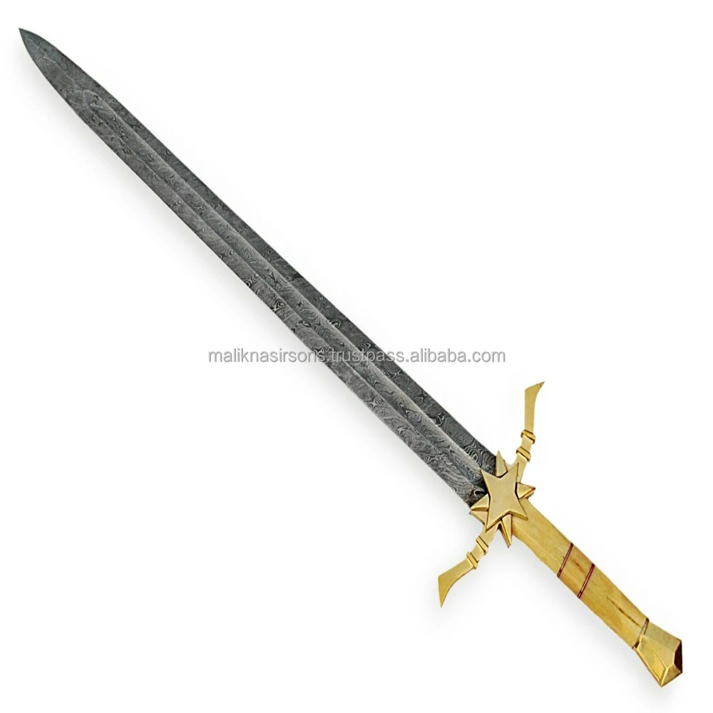 
Custom Handmade Damascus Steel Viking Sword with Bone and brass Handle 