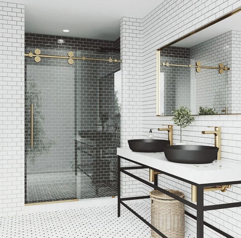 Brushed Golden Sliding Frameless Shower Door