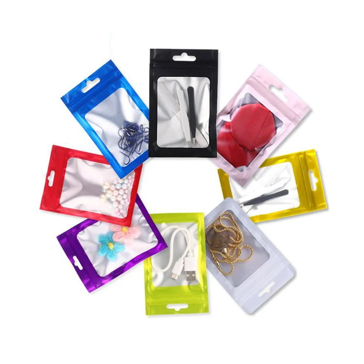 Wholesale Frosted Matte Resealable Ziplock Foil Flat Pouch With Clear Window Euro Hole Phone Case Plastic Packaging Bag