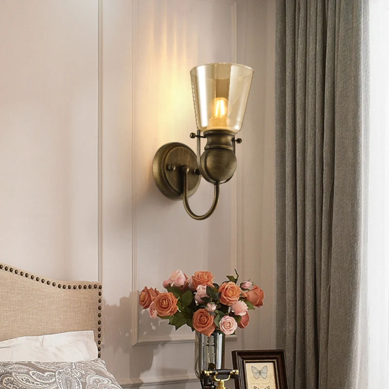 HUAYI Antique Style Modern Wall Lamp Glass Wall Lamp Vintage Home Decor Creative Studio European Style Loft Hotel Wall Lamp