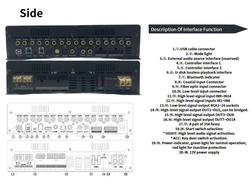 12V 800W 14channel car audio amplifier class Digital Signal Processor DSP Amplifier