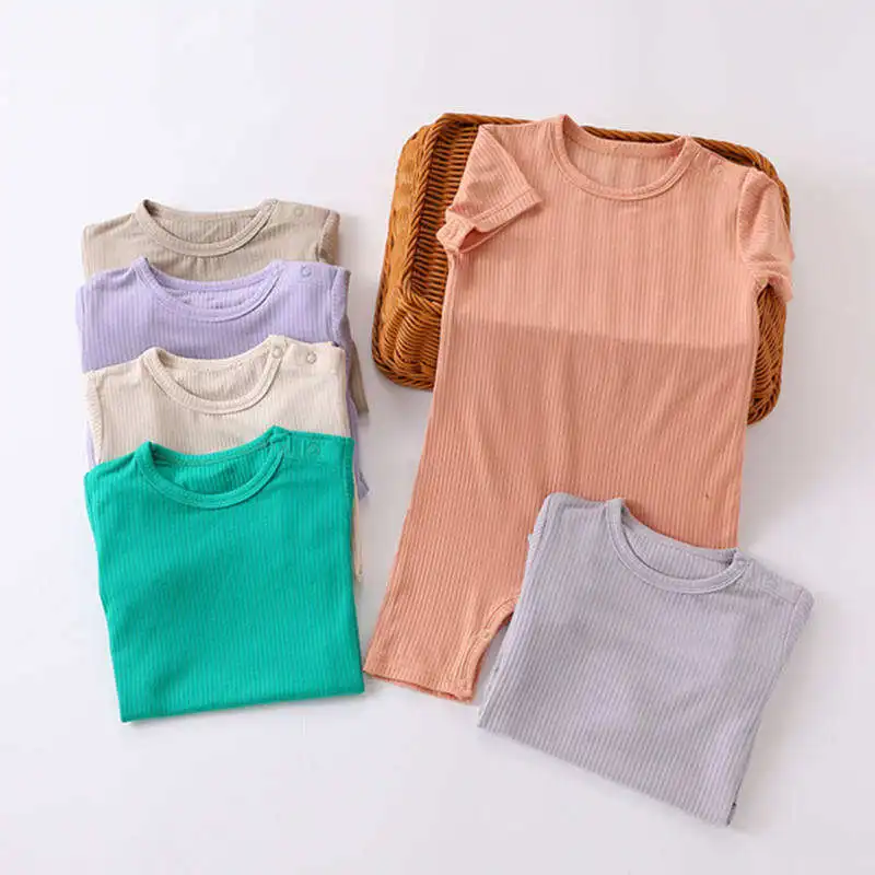 Bamboo Rayon Spandex Baby Footed Toddler Pajamas Romper Buckle Play Sleeper Infant Baby Clothes Ribbed Jumpsuit Romper Unisex