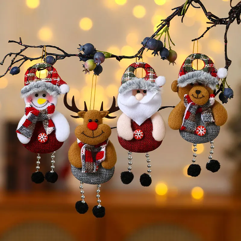 Handmade Xmas Santa Claus Snowman deer Christmas Tree Hanging Ornaments Plush Doll Pendants for Christmas Decor