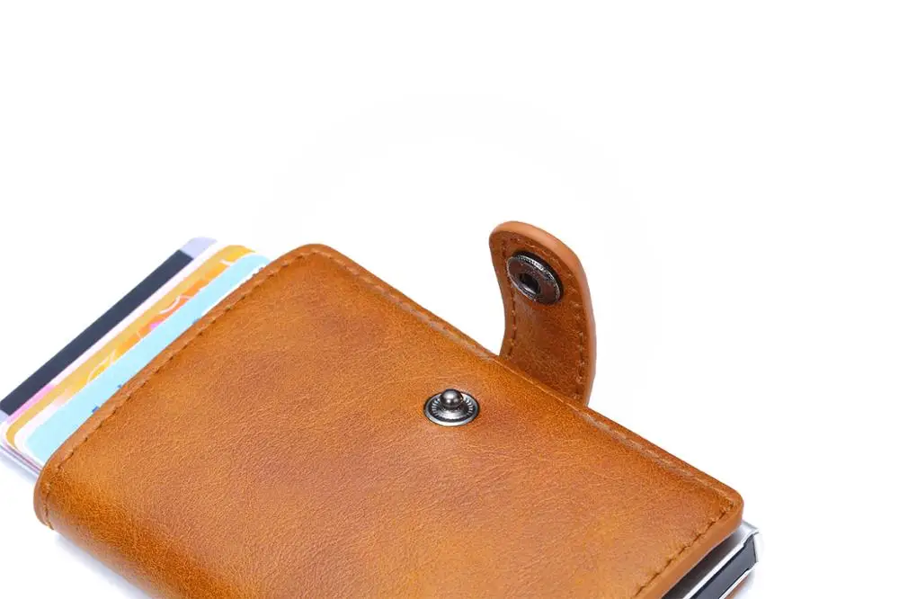 Factory OEM Custom Logo PU Leather Pocket Wallet RFID Blocking Aluminum Box Case Credit Card Holder Wallet for Men Women