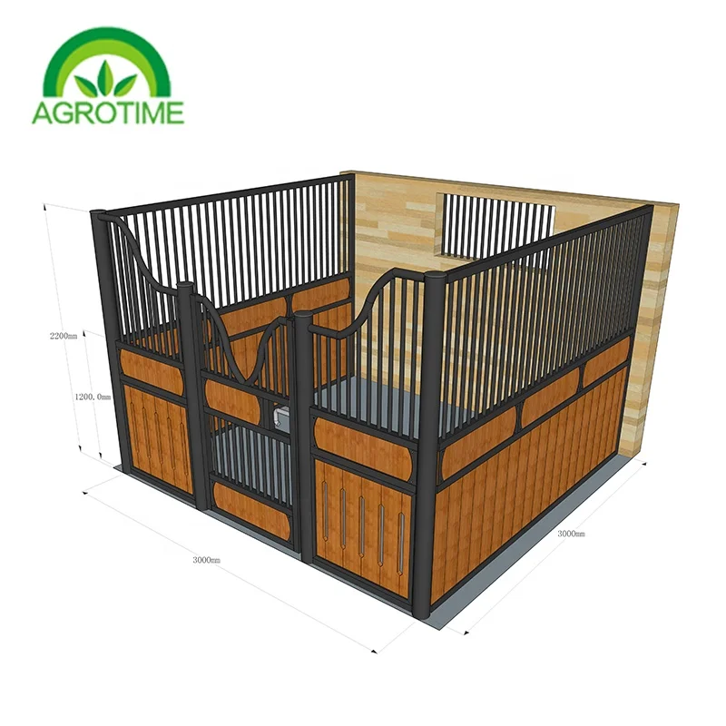 Horse Stable with roof outdoors feeder shower customized horse stalls black silver 3m Horse stable panels