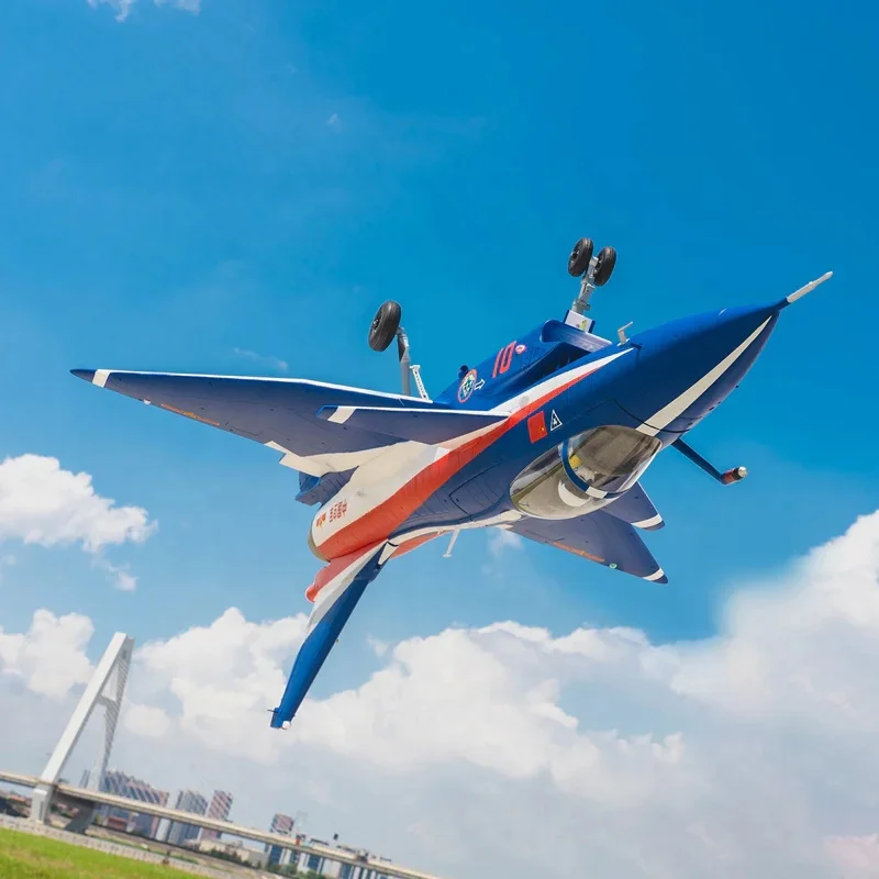 Scale J-10 Fighter RC Jet Airplane with FMS Reflex V3 64mm EDF System CNC Landing Gear and August 1st Team Red White Blue Paint