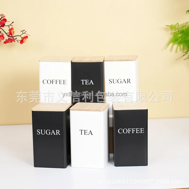 Kitchen Countertop Multifunction Food Storage Container white black Metal Bread Bin  round coffee sugar tea box with bamboo lid