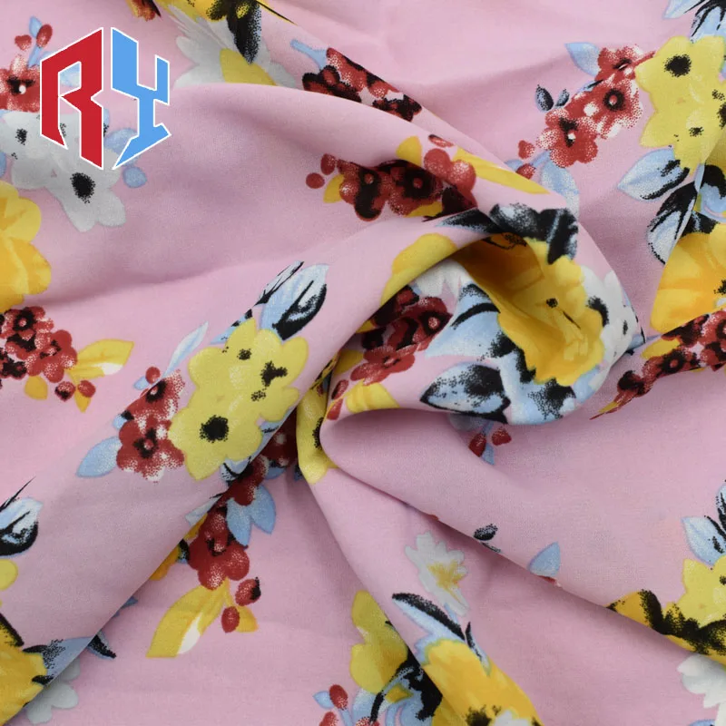 Top textiles customer design gradient flower printed 100 polyester woven hibiscus hemp fabric for women clothing