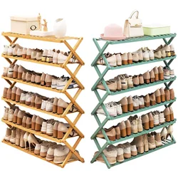 2-10 Tier Standing foldable shoe rack Stackable Shoe Shelf Storage Organizer 5 layer Foldable Bamboo Shoe Rack