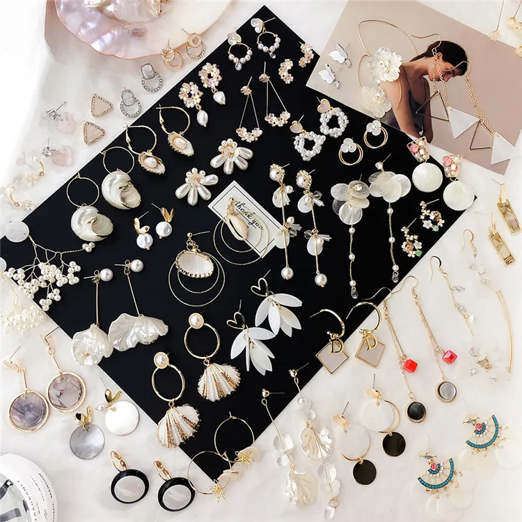 Clarmer Ins для девочек, простая оболочка с жемчужной сережкой в Корейском стиле темперамент небольшой геометрический асимметричный Оболочка Длинные серьги с кисточками