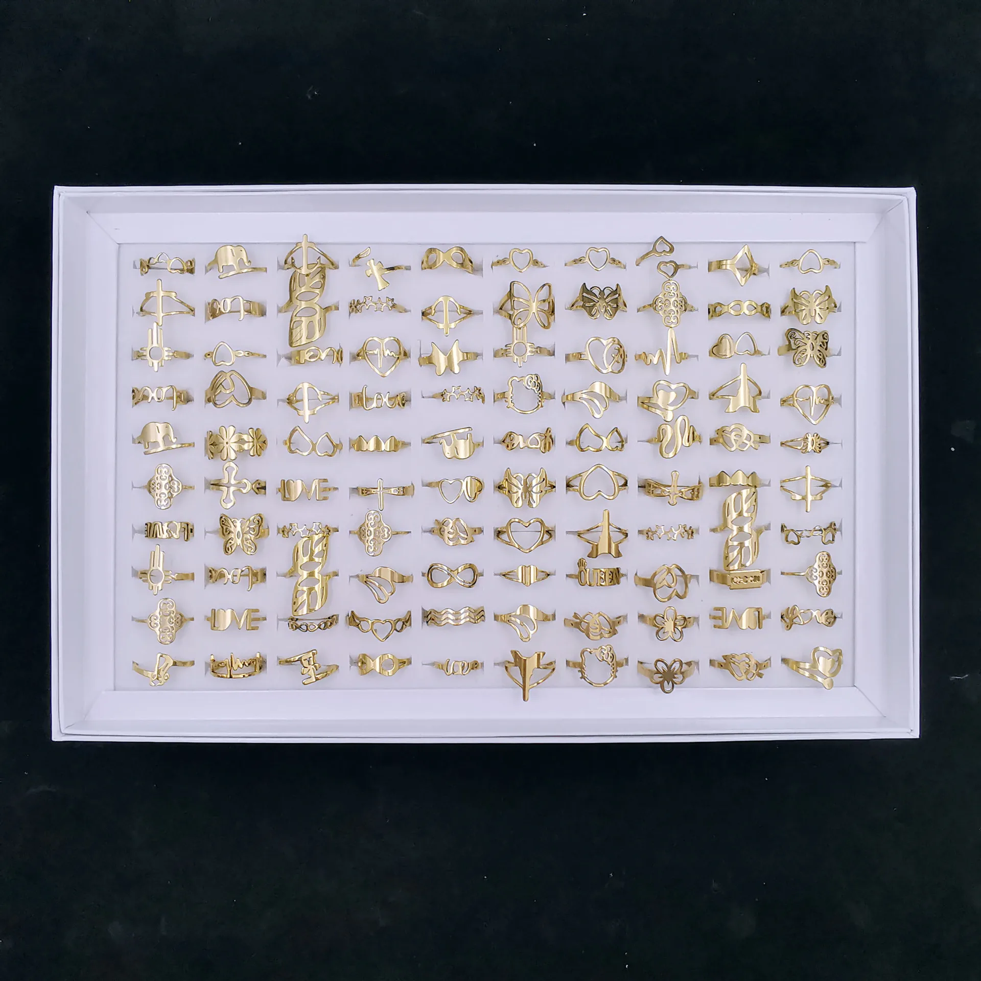 Newly Fashion Hot Sale 100 Mix-and-Match Fancy Ring Jewelry For Women and Men Irregularity  Stainless Steel Rings Jewelry