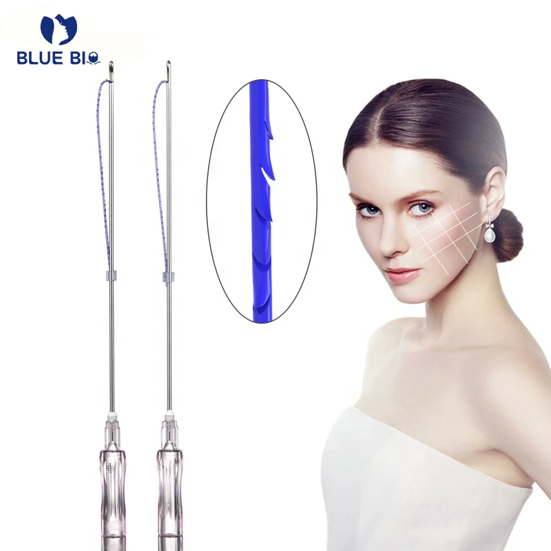 Blue Bio Hilos Tensores 23g 60mm Face Lift Eye Filling Cog 4d Pdo Threads With Blunt Cannula