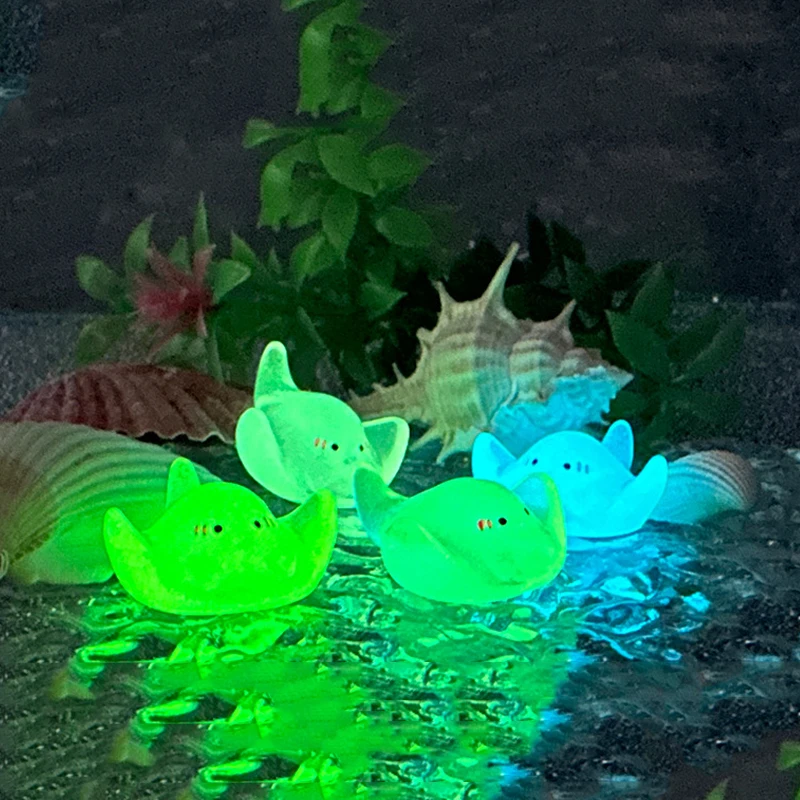 10 pcs/set Luminous Glowing Resin Ray Devil Fish Ornaments for Fishbowl Garden Yard Landscape Decorations Desktop Craft Decor