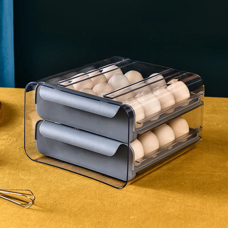 PET Refrigerator Egg Storage Box Transparent Pull Type Double Layer Egg Storage Box