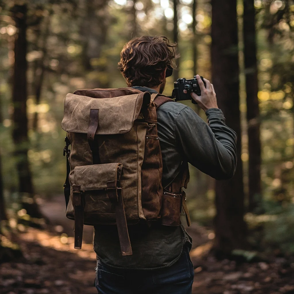 New Arrival High Quality Large Capacity Vintage Style Beige Customizable Factory Outdoor Canvas Leather Camera Bag Backpack