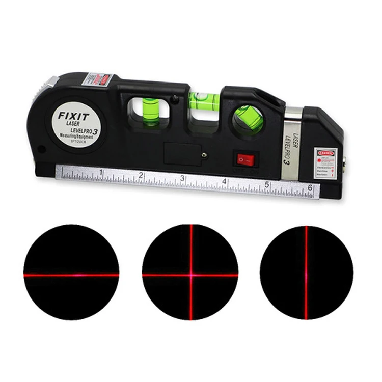 Multi-purpose Horizon Vertical Cross Line With Tape Measure Beam Tool Red Line Infrared Laser Level Pro 3