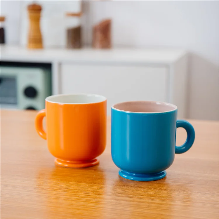 Straight Color Glaze Cappuccino Drinking European Custom Logo Coffee Cup Ceramic Mug with Handle