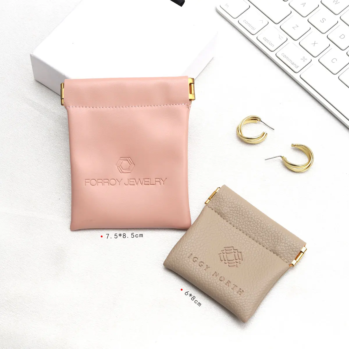 Custom Logo Printed Emboss Pu Leather Pouch With Close Magnet Jewelry Lipstick Earphone Storage Leather Bag