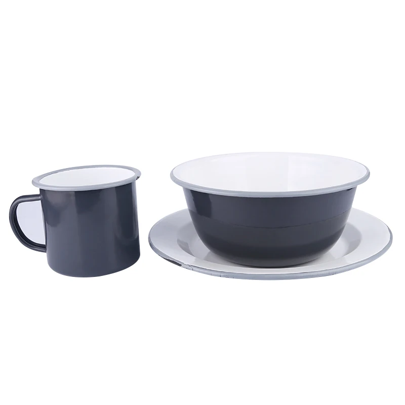 Japanese Style Enamel Tableware Set 3pcs Dinnerware Set With Bowl/Cup/Plate For Home Use