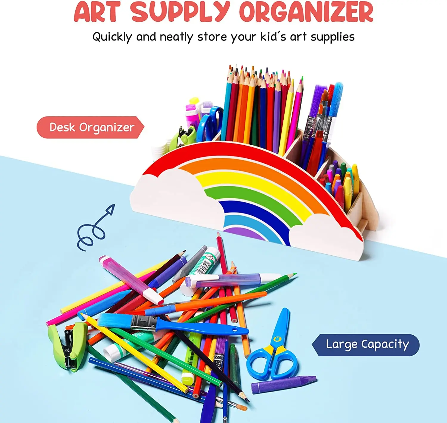 Rainbow Wooden Pen Pencil Holder Phone Holder for Office Supplies Makeup Brush for Women