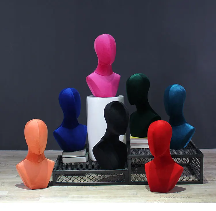 Wholesale Custom Color Fabric Covered Mannequin Head Black Wig Display Pin Foam Styrofoam Velvet Mannequin Head for Wigs
