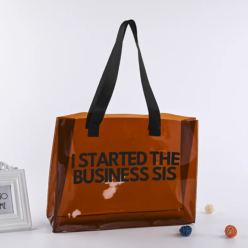 Custom Logo Transparent PVC Tote Bag with Zipper Waterproof Portable Shopping Bag in Lady Rock or Japan Style