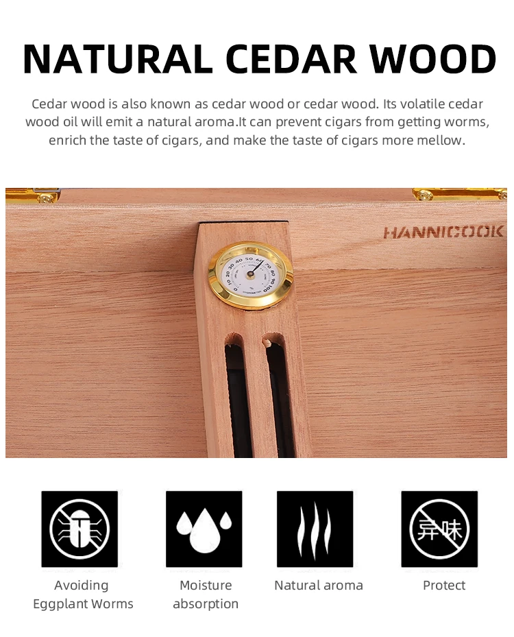 Custom logo humidor cigar box luxury wholesale smell proof black wooden blank hygrometer humidor best cedar cigar box