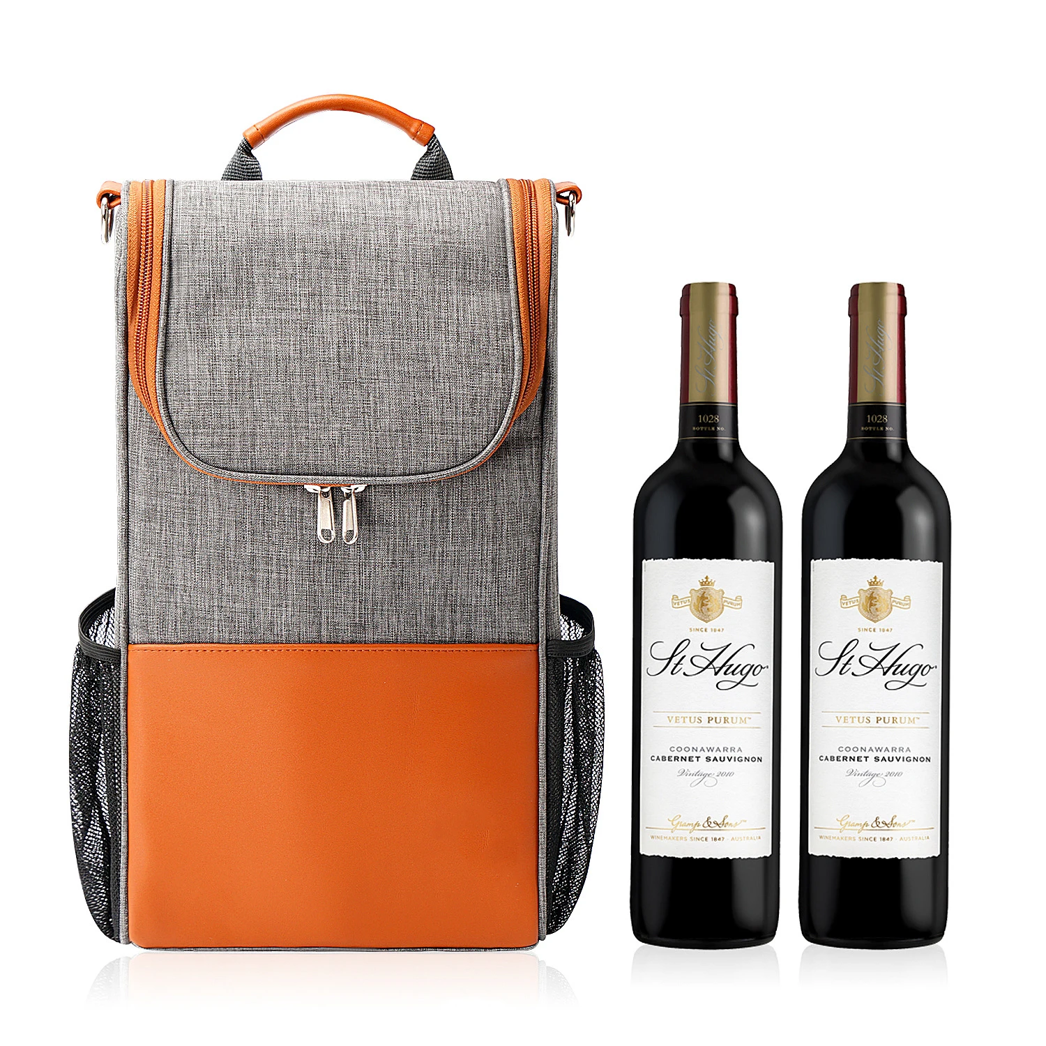 Logo Custom PU Leather 2 Bottle Insulated Wine Bag Tumblers Wine Cooler Bag for travel picnic