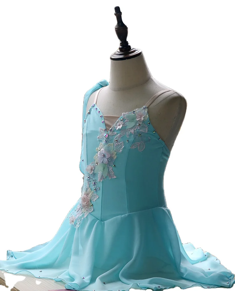 Light blue spandex bodice Leotard design lyrical dance skirts for girls dance wear childs leotard with skirt .Lyrical skirt --40