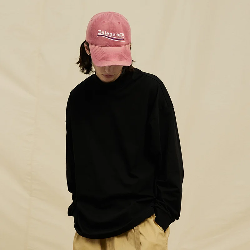 GL250 OEM CUSTOM FOG 250gsm Streetwear Oversized Mock Neck T shirt Cotton Unisex Long Sleeve Blank Heavyweight T-shirt