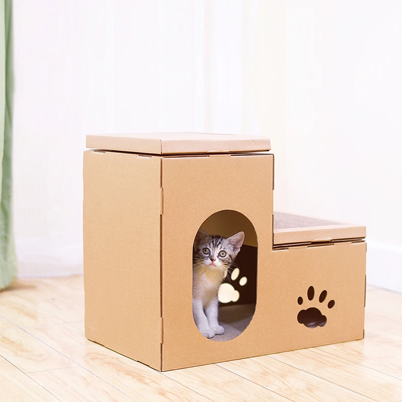 
Deku Cat Scratcher Mat 2 Layers Foldable Cat House Cardboard Scratch Lounge with Scratching Pads 