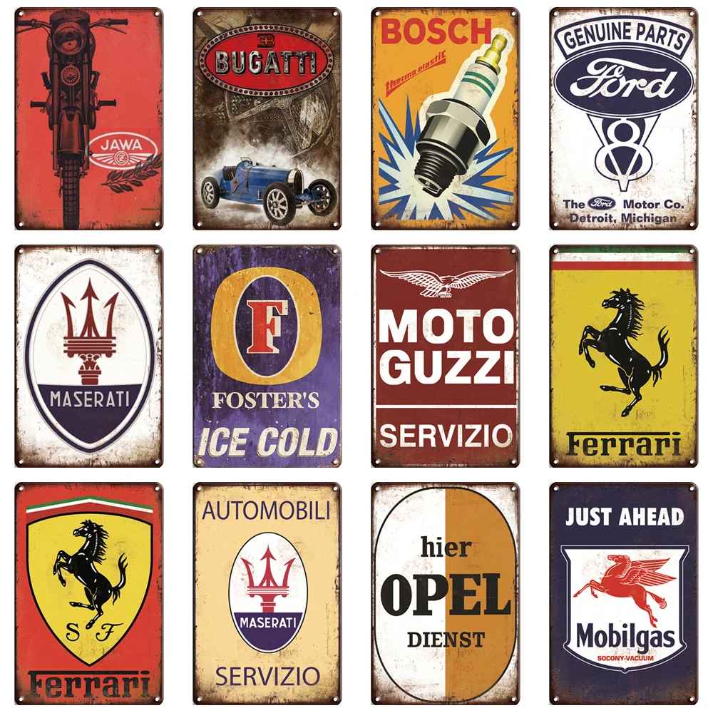 Motorcycles garage tin signs,20*30cm, garage classic car metal signs retro racing car signs vintage wall signs of spark plugs