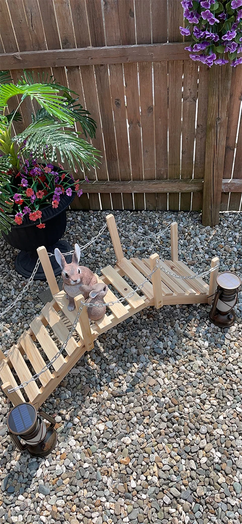 Garden Bridge Wooden Arc Bridge for Outdoors Safety Railings Stained Finished Wood Decorative Backyard Cream Farm