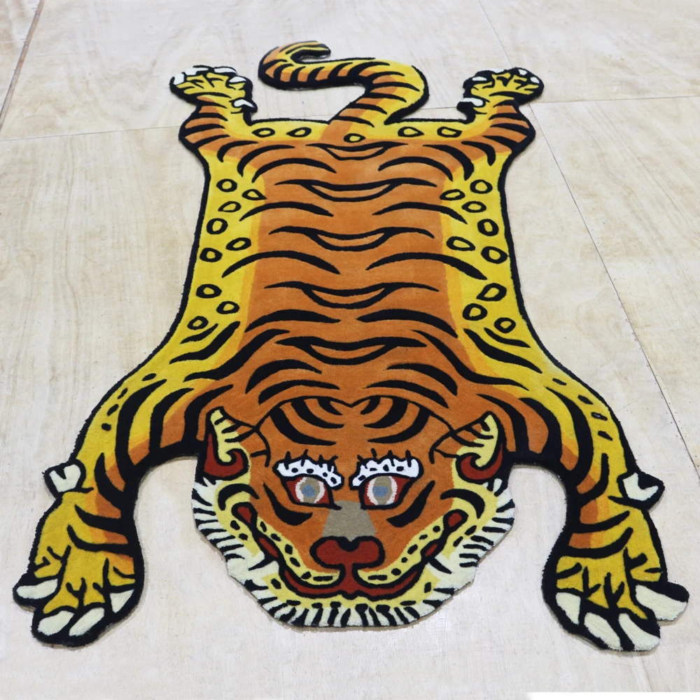 Tibetan Tiger Yellow & Black Rug 3x5 feet Creative Pattern for Living Room for Gift and Home Decor Cartoon Area Rugs