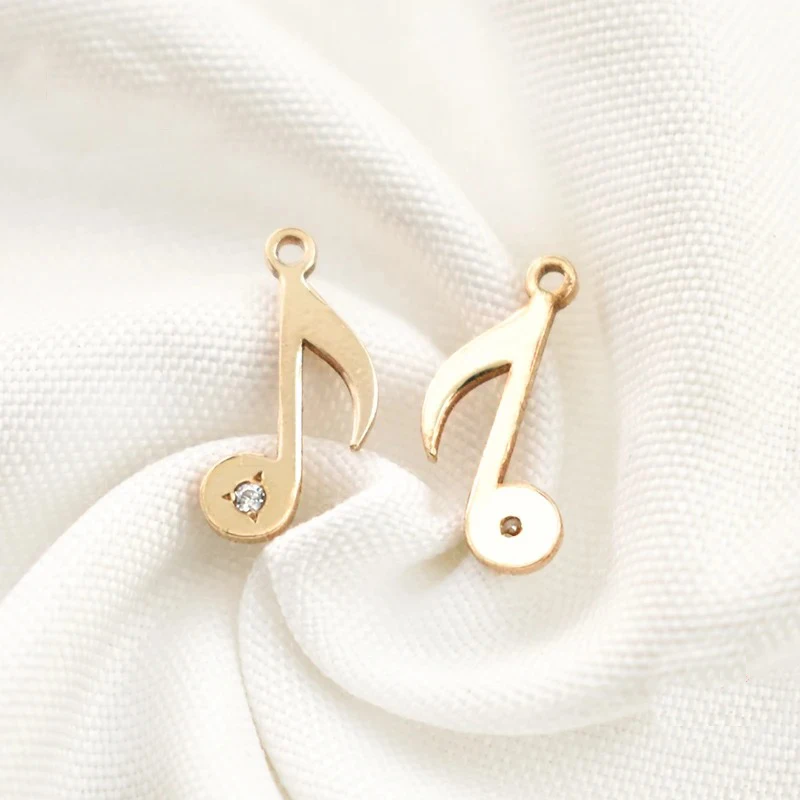 Luxury Jewelry Accessories Real 14K Gold Filled Music Note Symbol Charm 11.5*6mm Melody Zircon Pendant For DIY Necklace Making