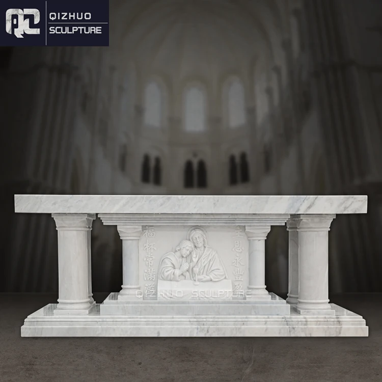 hand carved catholic religious white marble altar table &pulpit with jesue