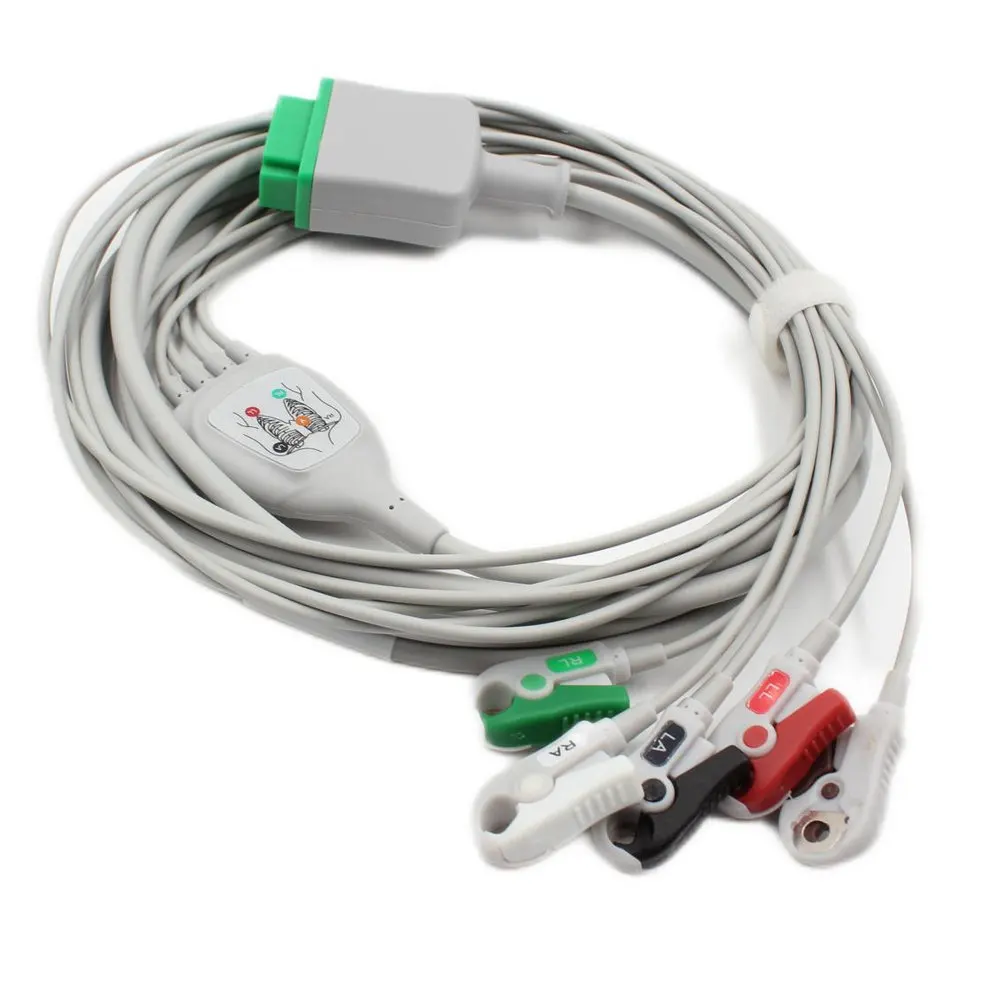 Plinma Medical Accessories Direct-Connect ECG Cable 5 Leads Pinch/grabber Compatible with GE Marquette AHA One-piece ECG Cable